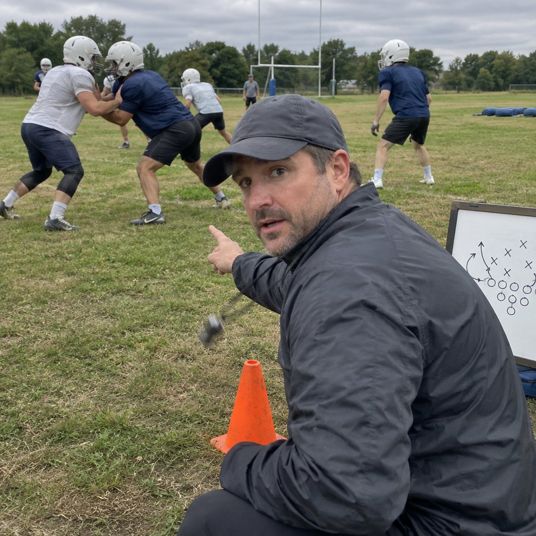 A coach preparing his offensive line practice notes