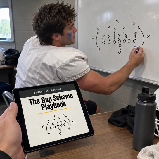 A coach teaching Power at the whiteboard with The Gap Scheme Playbook on a tablet